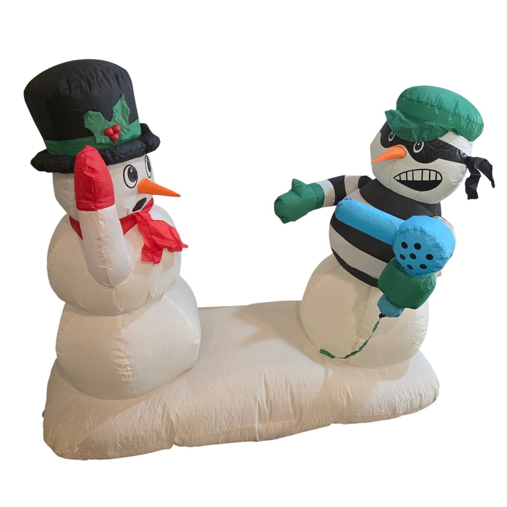 Gemmy Y2K Trim A Home Snowman & Robber Inflatable Christmas Yard Decor 48Wx42H